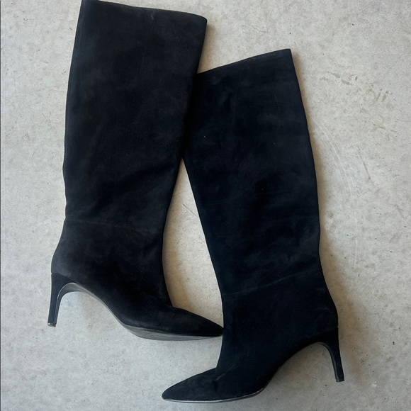 Alice + Olivia Maeven Black Suede To-The-Knee Boots Size 8 - Picture 1 of 9